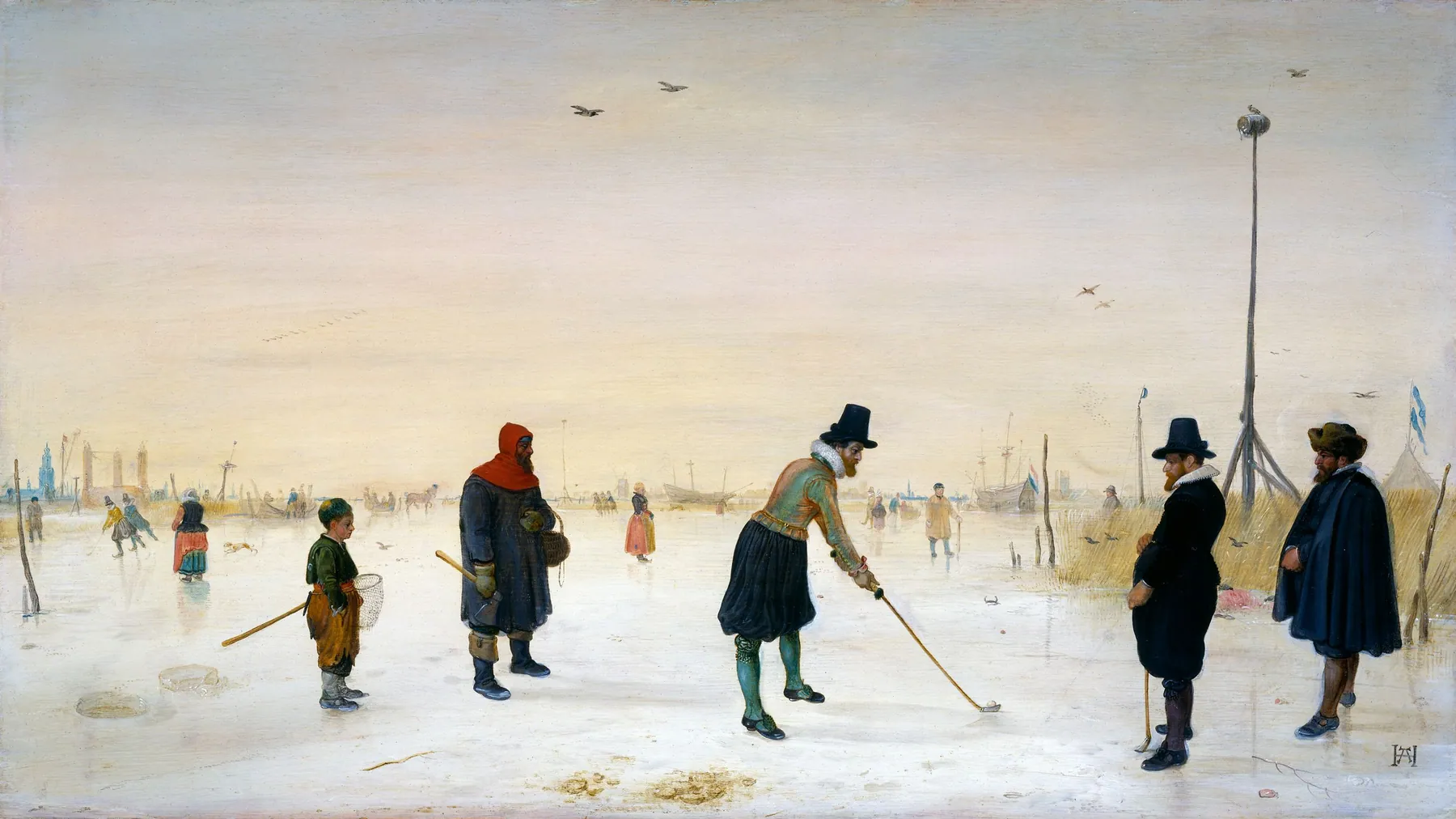 Hendrick Avercamp's painting of kolf players on the ice, around 1625